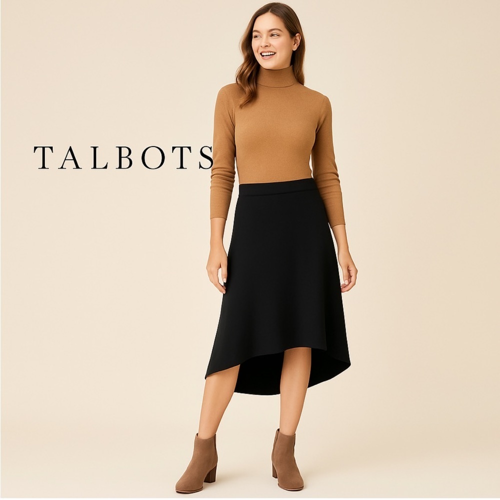 Talbots Black Pure Silk Midi Skirt Size 12 Petite